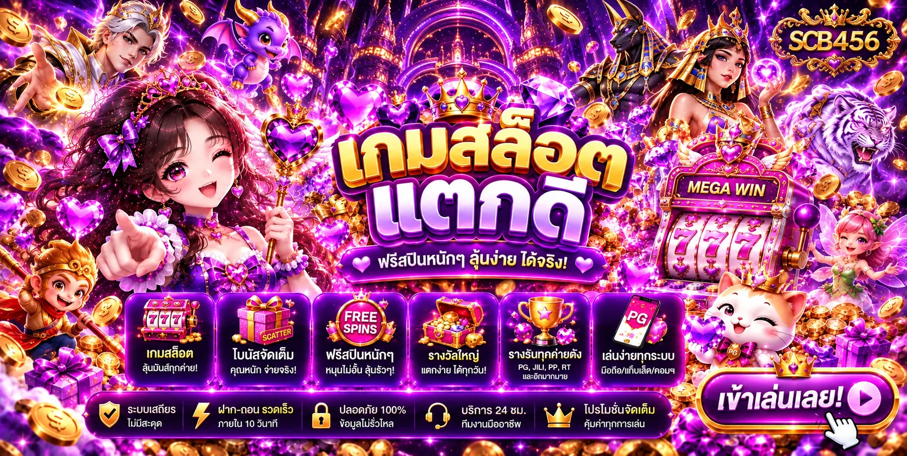 SCB456 สล็อต ตัวละครแฟนตาซีและเกมแจ็กพอตโทนม่วงทอง